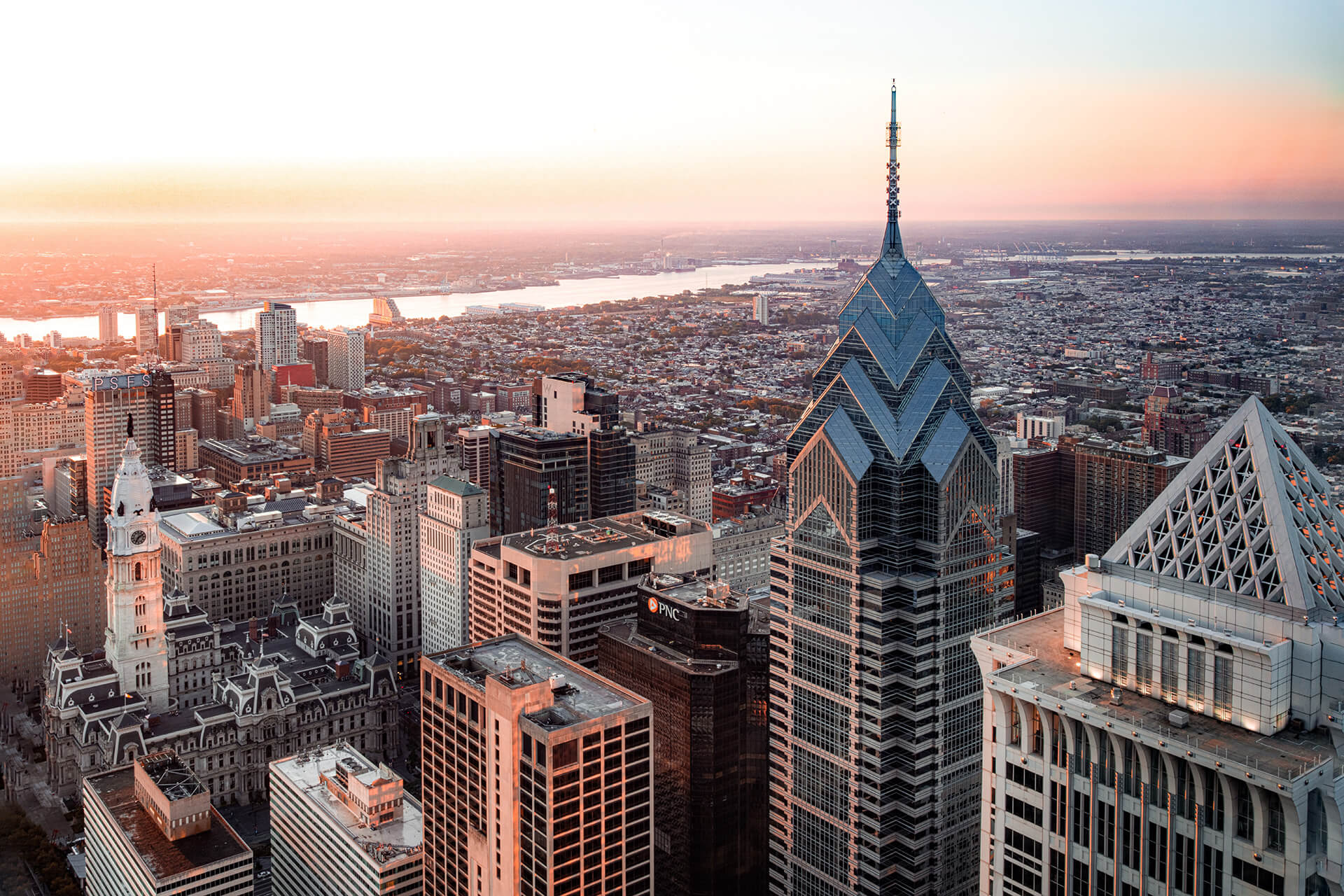 Skyline of downtown Philadelphia, Pennsylvania at sunset