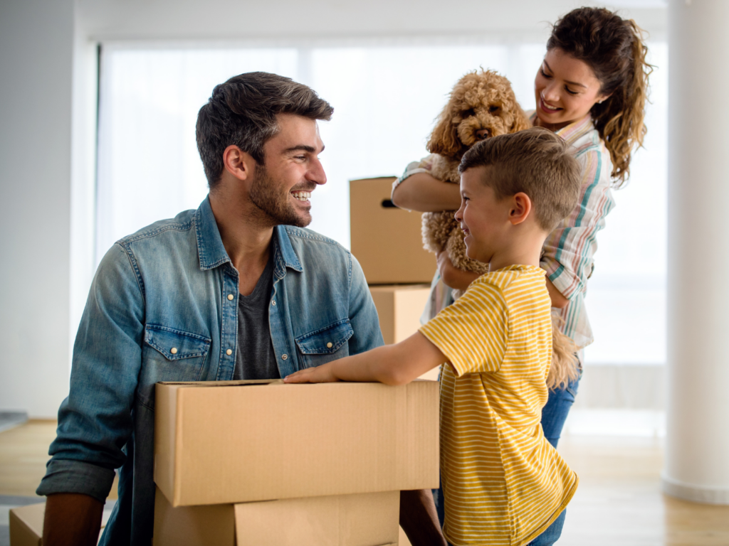 family with dog moving in to home purchased with an adjustable-rate mortgage portfolio loan