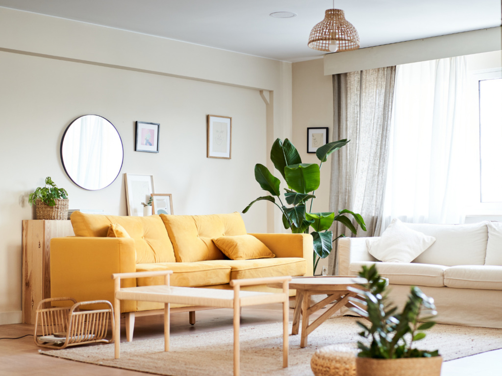 a bright and cozy living room in a home that was recently purchased after the buyers learned more about property taxes when buying a home