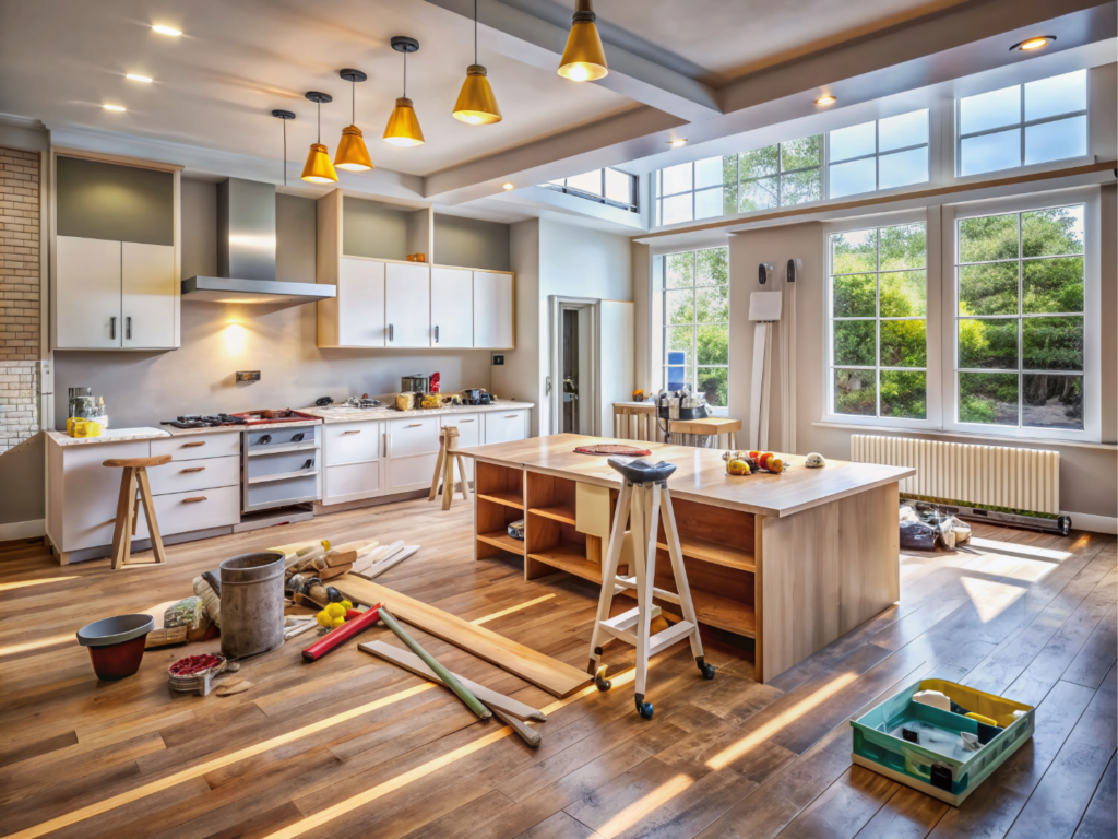 a kitchen in a home being renovated after the owners learned more about financing home renovations